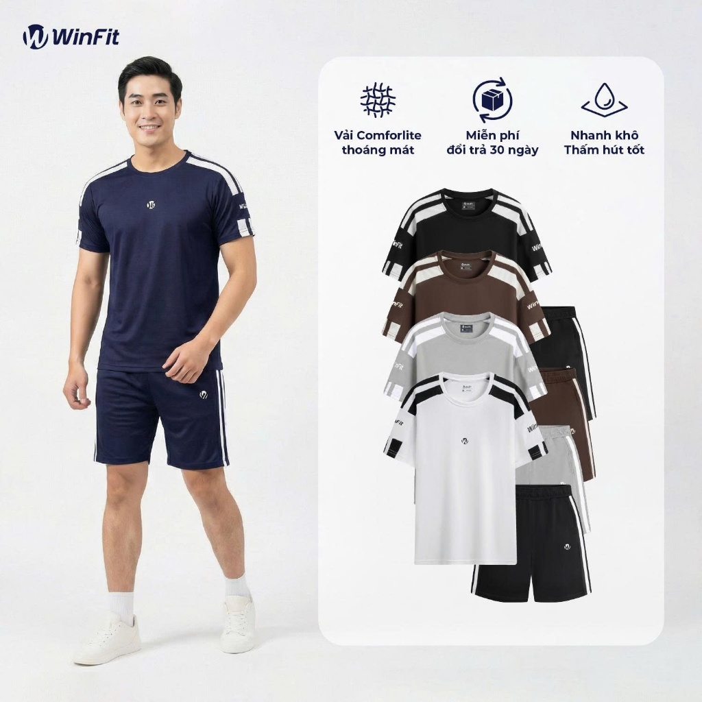 Đồ Bộ Nam Mùa Hè Cộc Tay WINFIT MotionLine - Bộ Quần Áo Thể Thao Nam Form Regular Thoáng Khí Siêu Mát WBN002