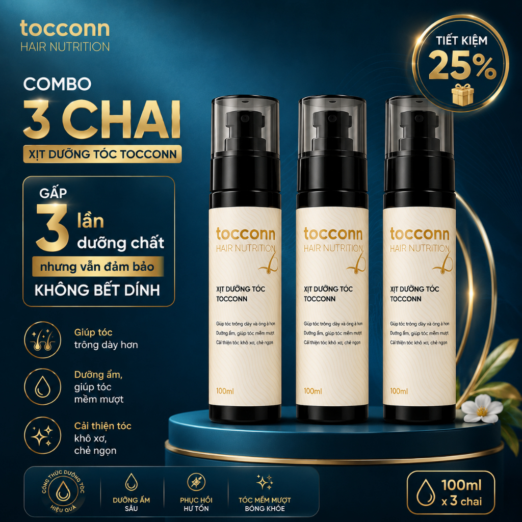 Combo 3 chai xịt dưỡng hỗ trợ kích thích mọc tóc con - thương hiệu Tocconn - 100ml - chăm sóc tóc nữ
