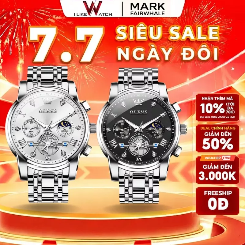 ĐỒNG HỒ NAM OLEVS ĐEO TAY CAO CẤP SIZE 42MM DÂY THÉP KHÔNG GỈ, CHỐNG NƯỚC, CHỐNG GỈ, LỊCH NGÀY ĐÊM - OLE2856 — ảnh 1