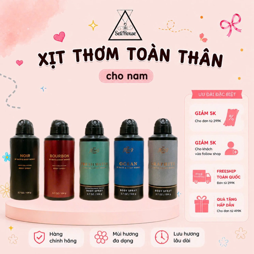 Xịt Thơm Body mist, Xịt Khử Mùi Lưu Hương Toàn Thân, Body Mist Nam Bath & Body Works  Body AUTH 104g/ 236ml
