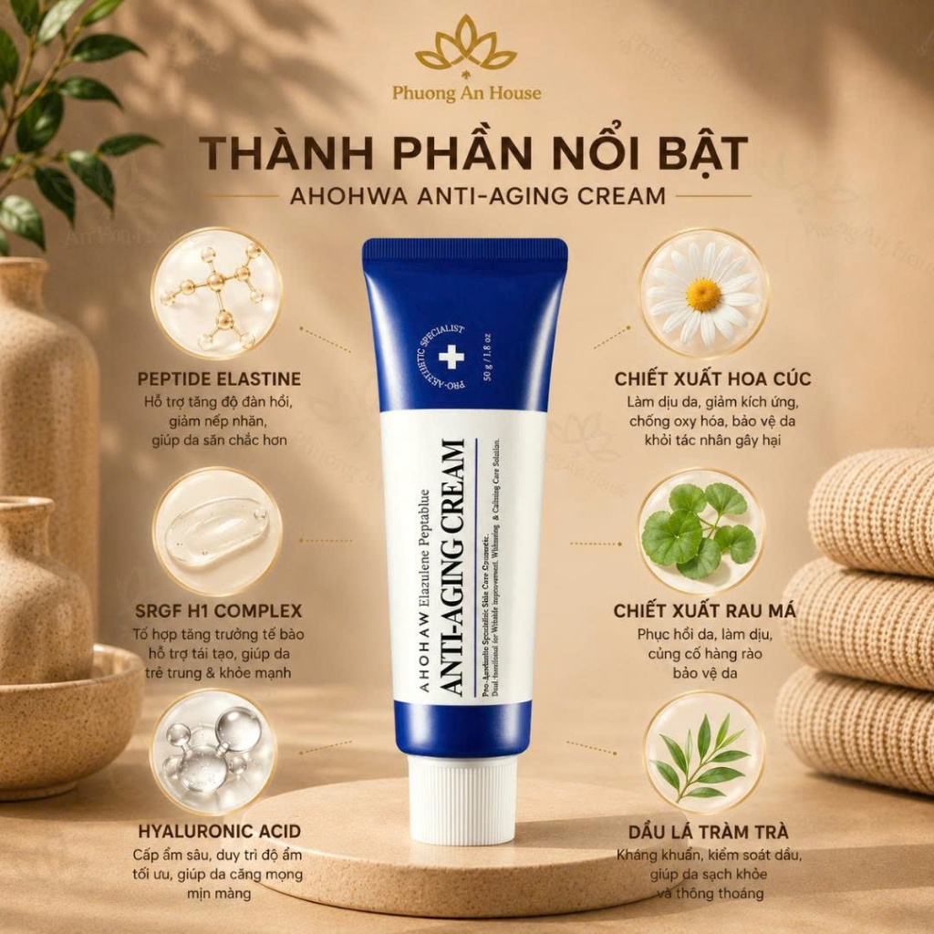Kem dưỡng chống cão hóa Ahohaw Elazulene Pepta Blue Anti-Aging Cream 50g