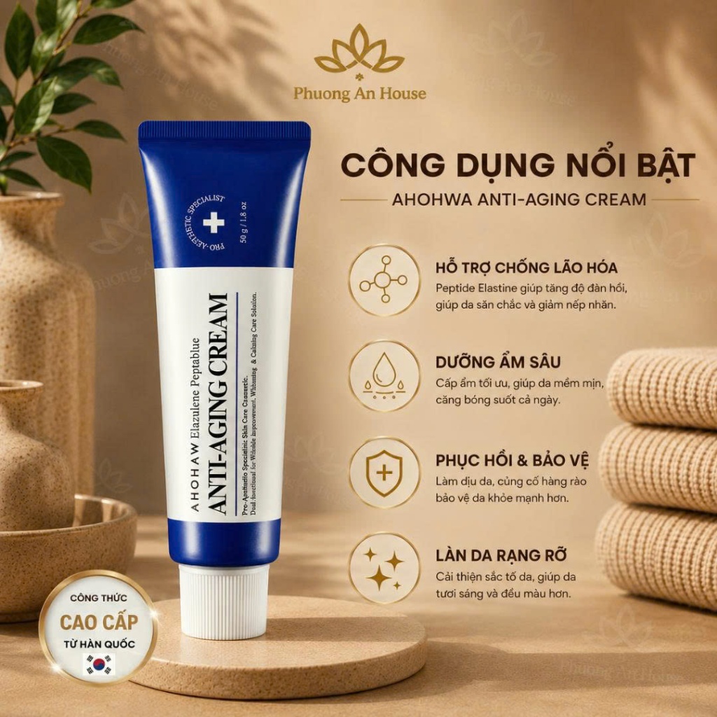 Kem dưỡng chống cão hóa Ahohaw Elazulene Pepta Blue Anti-Aging Cream 50g