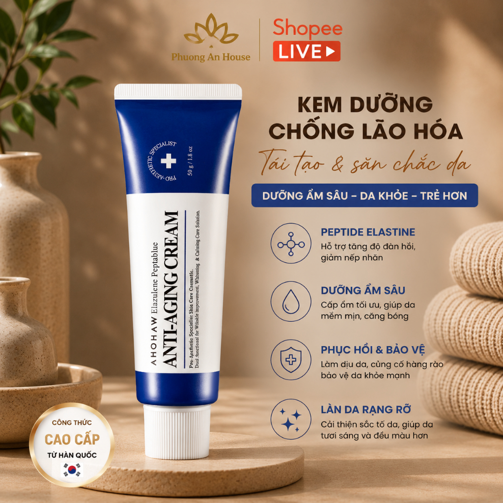 Kem dưỡng chống cão hóa Ahohaw Elazulene Pepta Blue Anti-Aging Cream 50g
