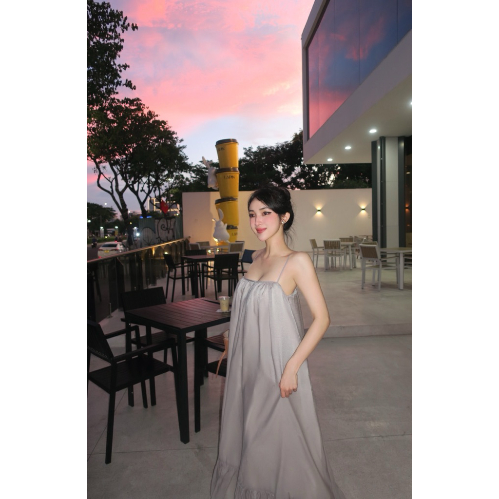 HERBIE | Đầm maxi vải tơ lụa ánh kim | Bơ Dress