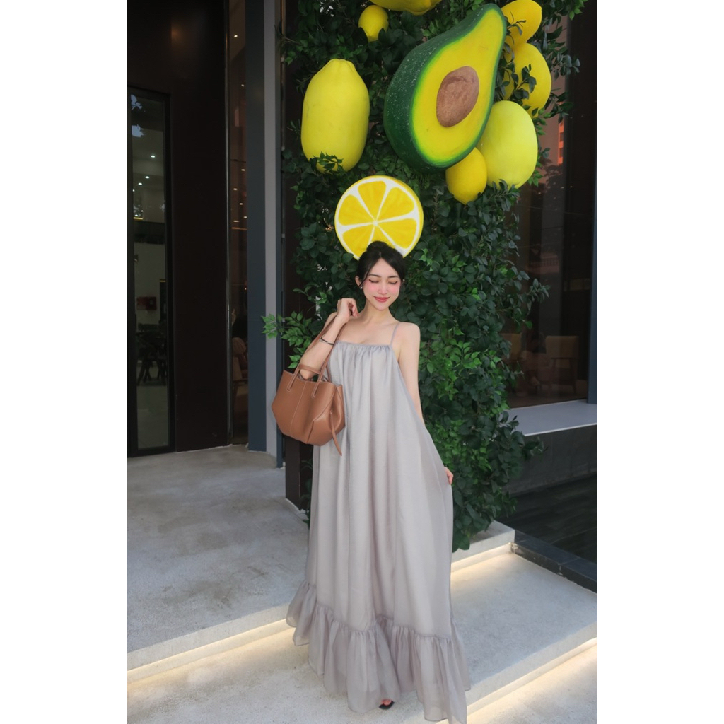 HERBIE | Đầm maxi vải tơ lụa ánh kim | Bơ Dress