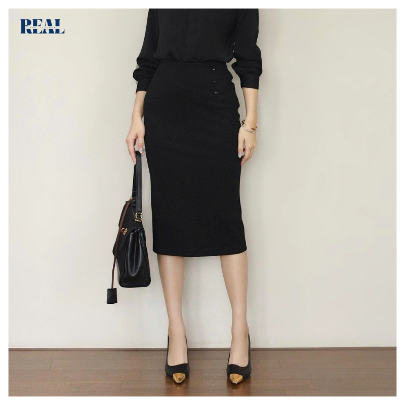 Chân váy bút chì thun dài tôn eo REAL CLOTHES (tổng hợp màu), vải thun co giãn thoải mái, xẻ trước