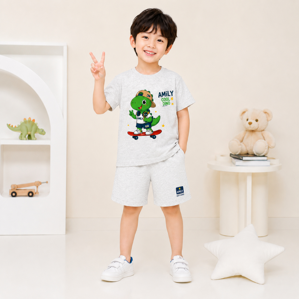 Bộ mặc nhà bé trai cộc tay AMILY 1T260601 cotton mềm mịn mát cho bé có in hình hoạ tiết 2LS26S004