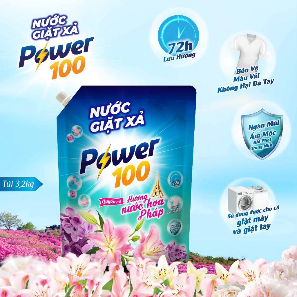[TẶNG QUÀ HĐ 200K TRỞ LÊN TỪ 05-08.07]Nước Giặt Xả Power 100 Hương Nước Hoa Pháp Túi 3.2Kg