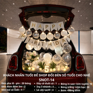 Bộ Trang Trí Cốp Xe Sinh Nhật Kèm Đèn LED Số Tuổi, Bóng Bay, Dây Đèn LED, Decor birthday Cốp Xe Ô Tô Full. SNOT-15