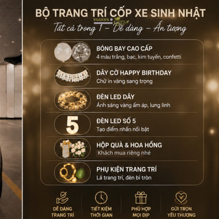 Bộ Trang Trí Cốp Xe Sinh Nhật Kèm Đèn LED Số Tuổi, Bóng Bay, Dây Đèn LED, Decor birthday Cốp Xe Ô Tô Full. SNOT-15