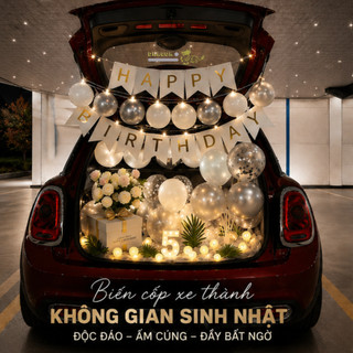 Bộ Trang Trí Cốp Xe Sinh Nhật Kèm Đèn LED Số Tuổi, Bóng Bay, Dây Đèn LED, Decor birthday Cốp Xe Ô Tô Full. SNOT-15