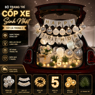 Bộ Trang Trí Cốp Xe Sinh Nhật Kèm Đèn LED Số Tuổi, Bóng Bay, Dây Đèn LED, Decor birthday Cốp Xe Ô Tô Full. SNOT-15