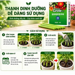 Thanh Dinh Dưỡng Tan Chậm StrongGrow (Hộp 18 Que) Giải Phóng Dinh Dưỡng Kích Rễ Ra Hoa Cho Cây Trồng