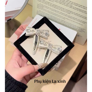 Kẹp mái thiết kế nơ đính đá sáng lấp lánh (1 cái)