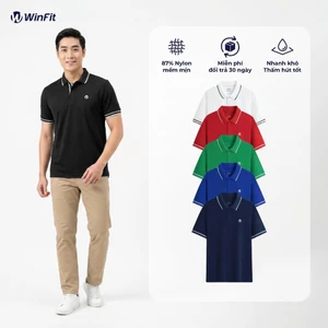 Áo Polo Nam Winfit Form Regular Thoải Mái Hoạ Tiết Bo Viền Chất Vải Thể Thao 87% Nylon Thấm Hút, Mềm, Mịn, Chống Nhăn
