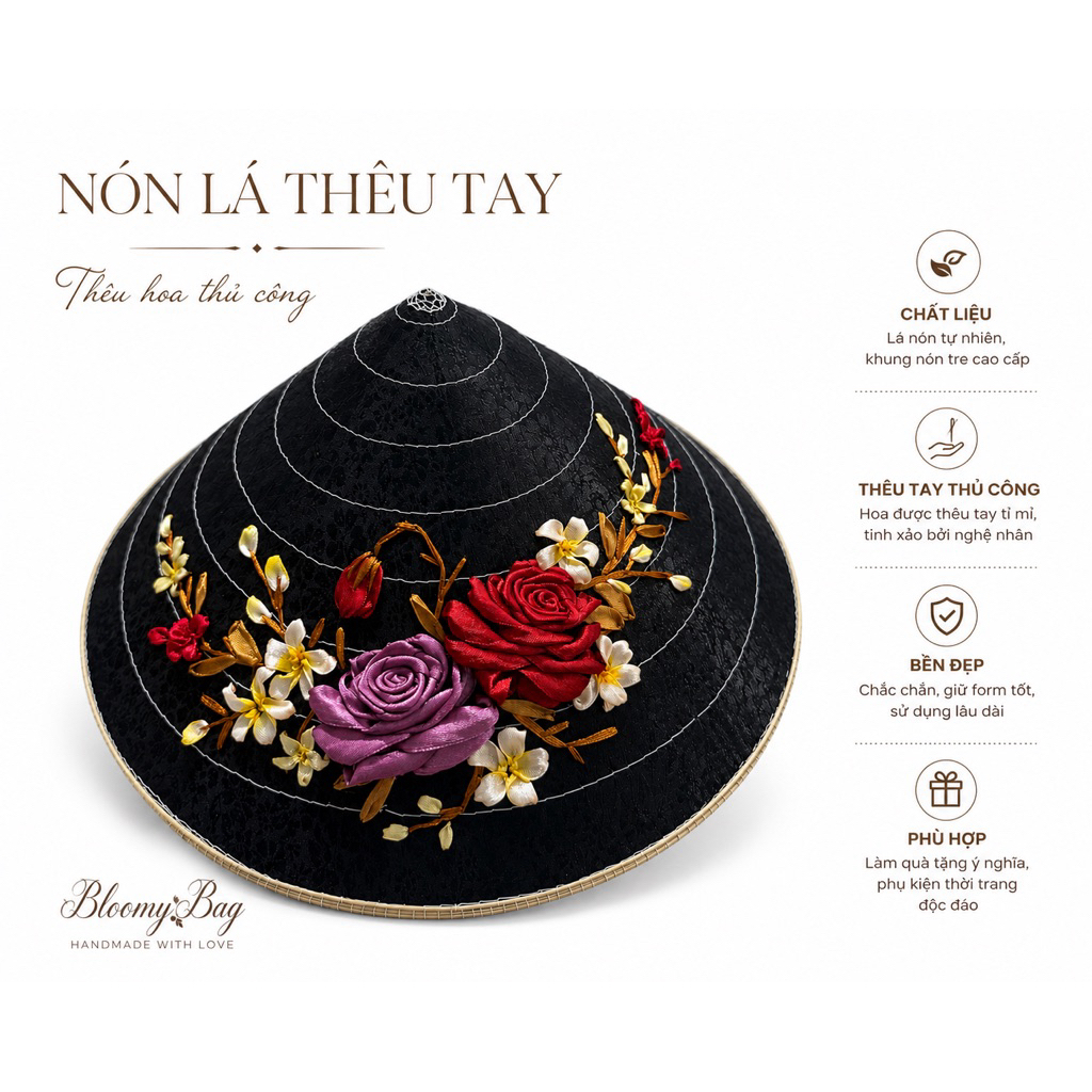 Nón Lá Lụa Thêu Tay Bloomy