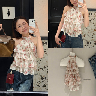 𝐏𝐡𝐢𝐞𝐧 𝐖𝐆𝐖𝐄 | (Sẵn) w9582 Áo Yếm Hoa Lá Tầng Bồng Dáng Ngắn Chun Lưng
