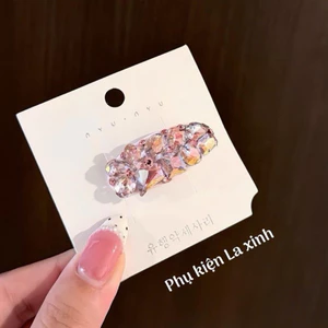 Kẹp mái mỏ vịt đính đá hồng sáng lấp lánh (1 cái)