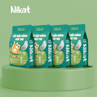 Combo 4 túi cát vệ sinh cho mèo NIKAT 2KG, cát đậu nành mix tre không bụi, vón cục, khử mùi tốt