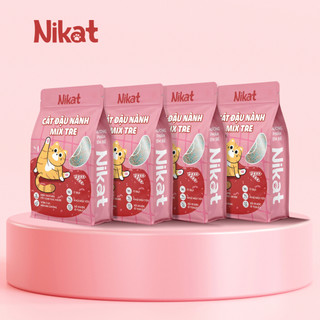 Combo 4 túi cát vệ sinh cho mèo NIKAT 2KG, cát đậu nành mix tre không bụi, vón cục, khử mùi tốt