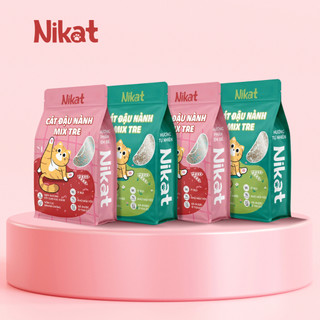 Combo 4 túi cát vệ sinh cho mèo NIKAT 2KG, cát đậu nành mix tre không bụi, vón cục, khử mùi tốt