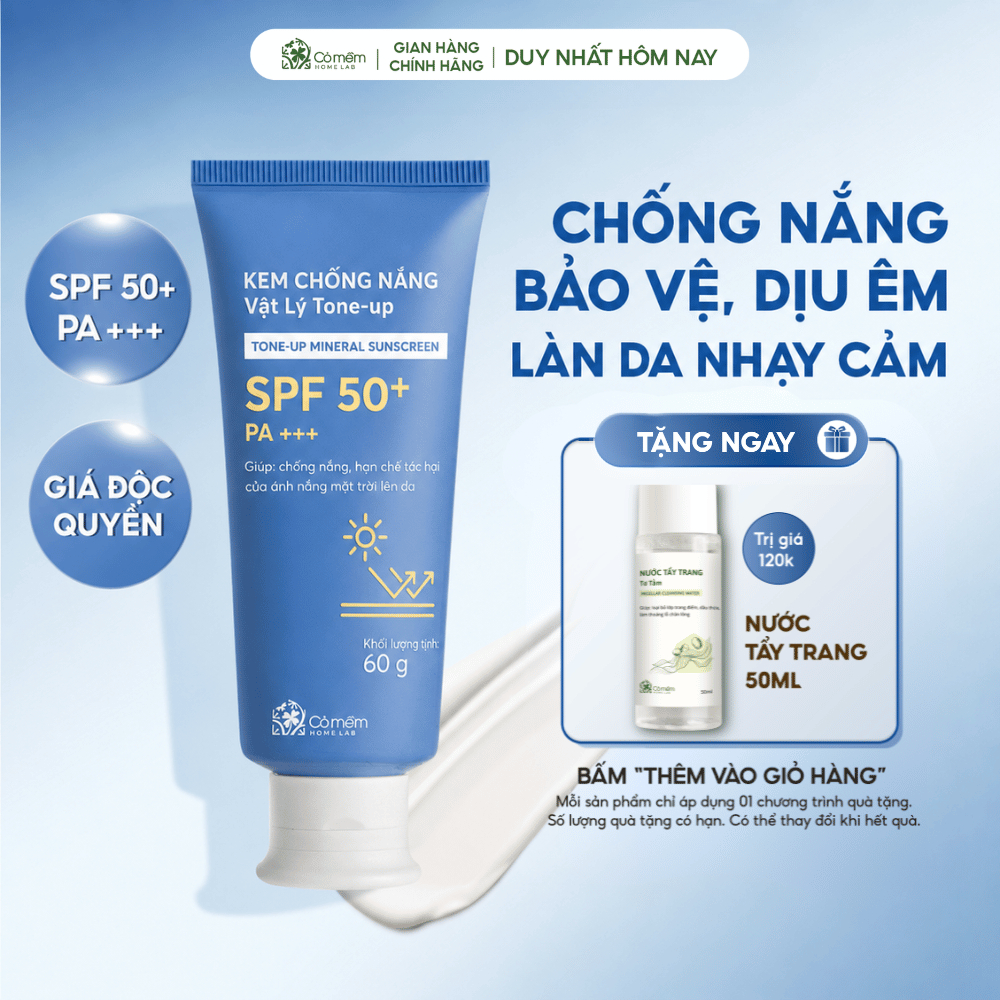 Kem Chống Nắng Nâng Tone Vật Lý Tone Up SPF50+ PA+++ Tone Up Cho Mẹ Và Bé Cỏ Mềm 60gr