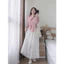 Set Áo Sơ Mi Phối Ren Trắng Chân Váy Ren Dài Xoè Đi Biển, Váy Ren Dáng Dài Xuyên Thấu Vintage