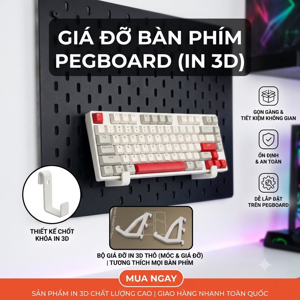 Cặp Giá Đỡ Bàn Phím Cho Bảng Pegboard Skadis IKEA | Phụ Kiện Pegboard Đa Năng (In 3D)