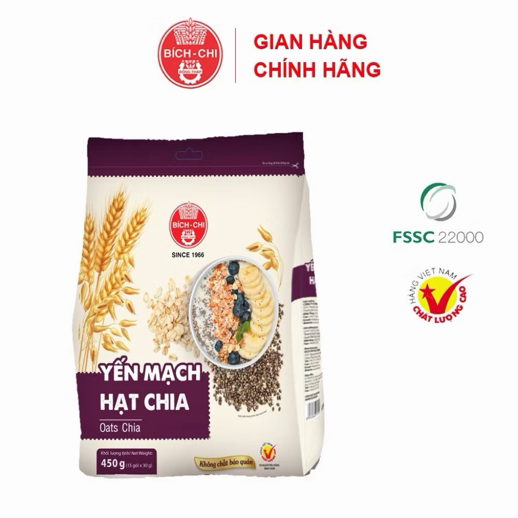 Yến mạch hạt Chia Bích Chi - Thức uống ăn liền thơm ngon bổ dưỡng giàu Omega-3, chất xơ