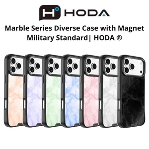 Ốp Lưng Giả Đá Hoda Marble Diverse Magnetic Cho iPhone 17 Pro Max - Ốp Kính Vân Đá Chống Sốc Quân Đội Magsafe