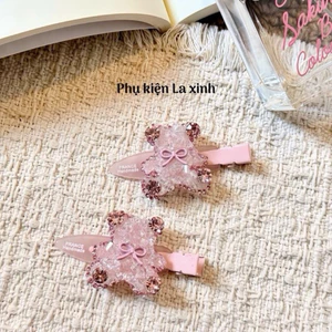 Kẹp mái mỏ vịt gấu đá hồng lấp lánh đá sáng (1 cái)
