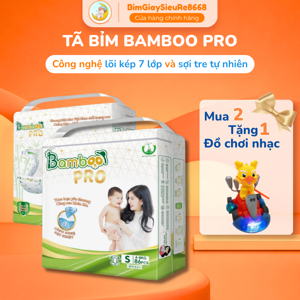 [TẶNG KHĂN ƯỚT] BỈM QUẦN/DÁN BAMBOO PRO Đủ SIZE Siêu Mềm Mỏng, Thấm Hút Tốt, Khô Thoáng Cho Bé