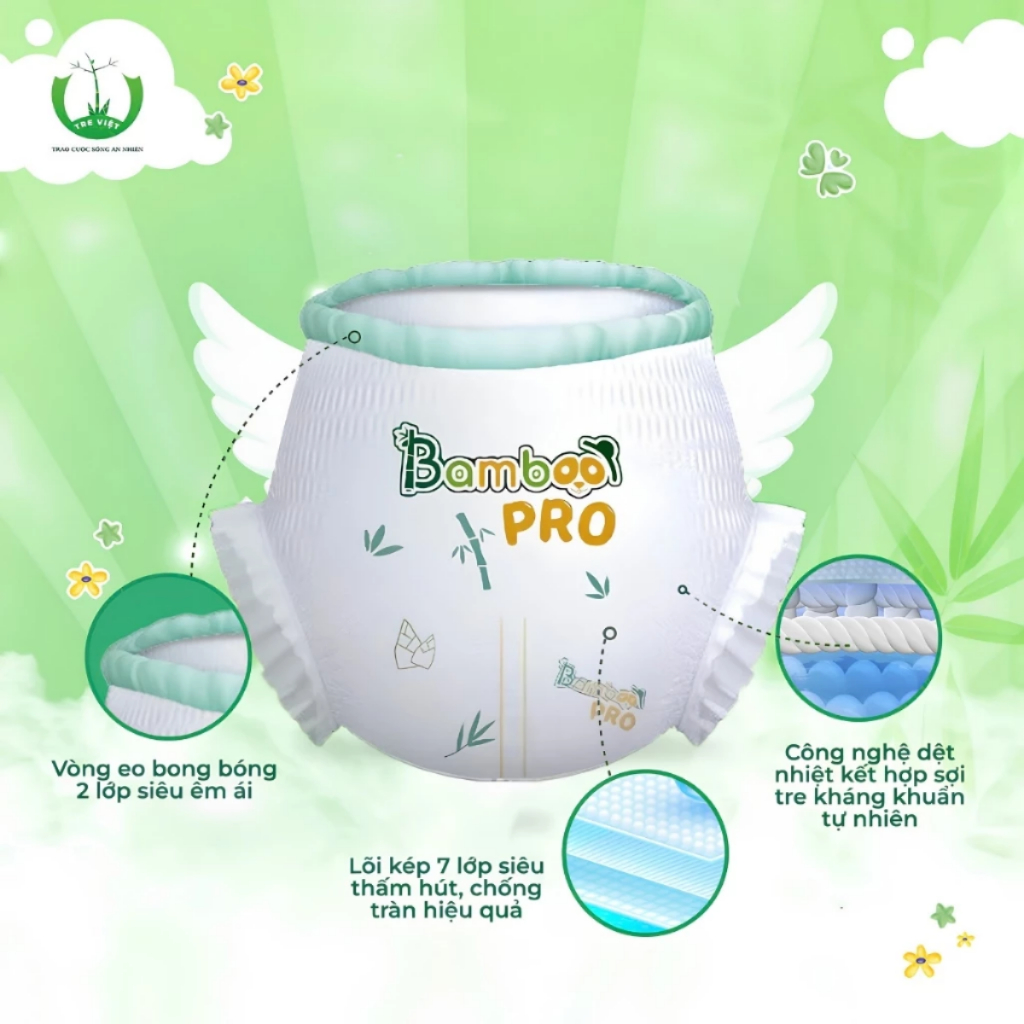 [TẶNG KHĂN ƯỚT] BỈM QUẦN/DÁN BAMBOO PRO Đủ SIZE Siêu Mềm Mỏng, Thấm Hút Tốt, Khô Thoáng Cho Bé