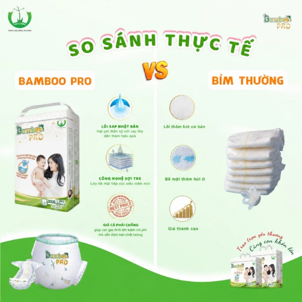 [TẶNG KHĂN ƯỚT] BỈM QUẦN/DÁN BAMBOO PRO Đủ SIZE Siêu Mềm Mỏng, Thấm Hút Tốt, Khô Thoáng Cho Bé