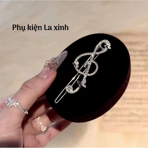 Kẹp mái bấm nút họa tiết nốt nhạc nạm đá sáng lấp lánh (1 cái)