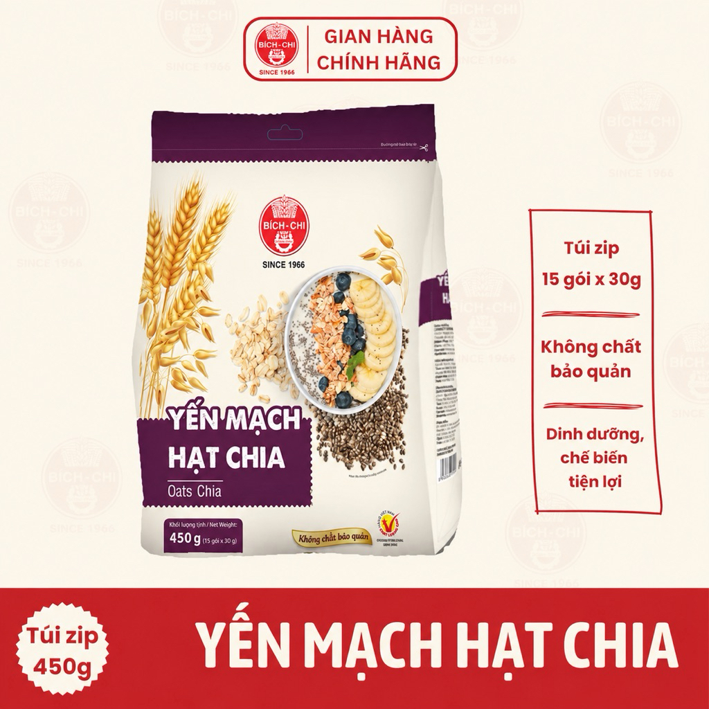Yến mạch hạt Chia Bích Chi - Thức uống ăn liền thơm ngon bổ dưỡng giàu Omega-3, chất xơ