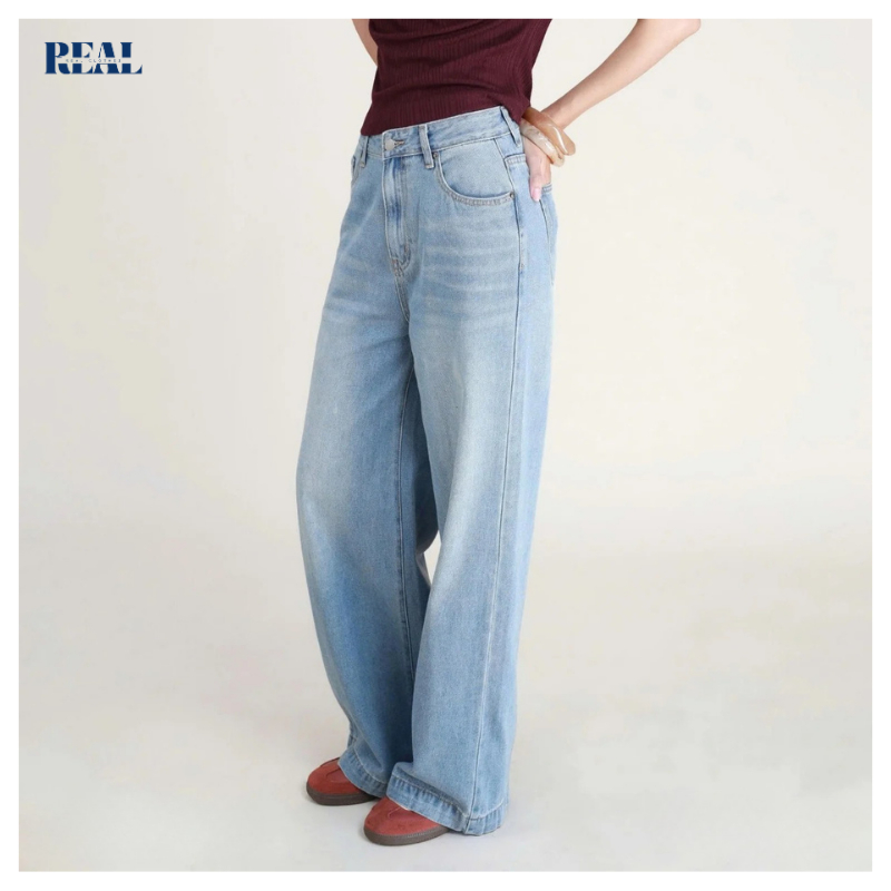 Quần Jeans ống suông rộng REAL CLOTHES (tổng hợp màu), lưng cao che bụng, bền đẹp