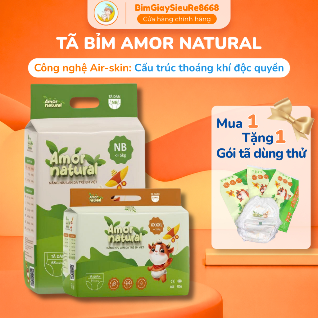 [TẶNG QUÀ]  Bỉm Quần/Dán AMOR NATURAL FULL SIZE Mềm Mịn Mỏng Nhẹ, Thấm Hút Tốt