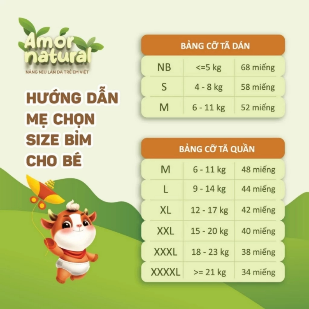 [TẶNG QUÀ]  Bỉm Quần/Dán AMOR NATURAL FULL SIZE Mềm Mịn Mỏng Nhẹ, Thấm Hút Tốt