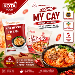 Combo Sốt Mỳ Cay Cô Tám (50g sốt mỳ + 1gói mỳ Koreno vị Kim chi)