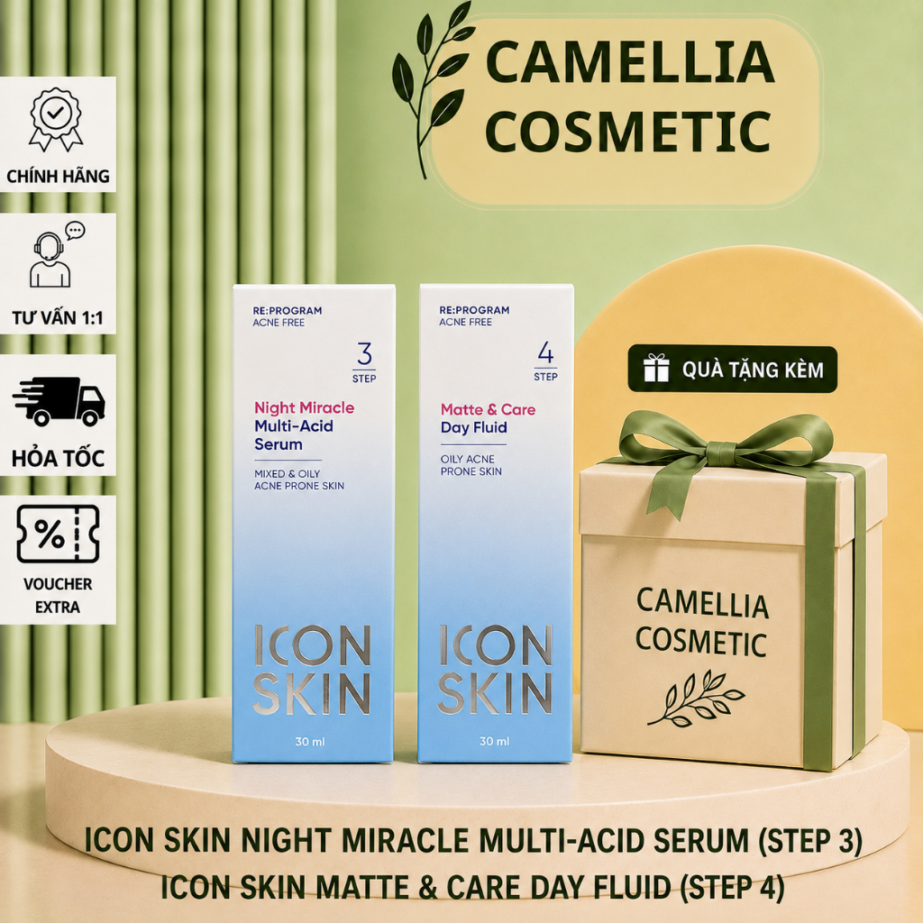 [ĐẠI LÝ CHÍNH HÃNG] Kem Dưỡng Ngày & Serum Đêm Icon Skin Giảm Mụn, Làm Mờ Thâm, Kiểm Soát Dầu[tặng mặt nạ]