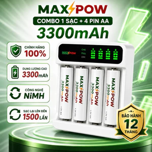 Bộ Sạc Pin AA Maxpow + 4 Pin Sạc AA 3300mAh Chính Hãng | Pin 1.2V | Dùng Cho Micro, Chuột, Đồ Chơi
