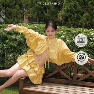 Set áo Croptop dây rút Vàng/ Trắng - Hàng Thiết Kế Chất Lượng Cao - Video ảnh thật - TY CLOTHING
