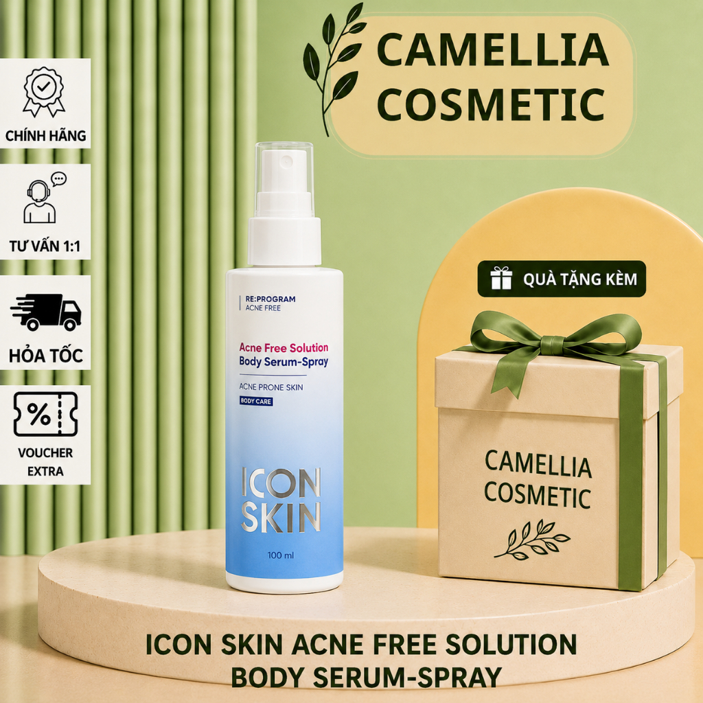 [ĐẠI LÝ CHÍNH HÃNG] Xịt Body Icon Skin Acne Free Solution Giảm Mụn, Dày Sừng Nang Lông Cơ Thể 100ml