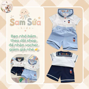 {HÀNG ODER} SAM SỨA KIDS – Bộ Bé Trai Cổ Thủy Thủ Hàn Quốc | Áo Polo Phối Quần Short Thêu Gấu Cao Cấp
