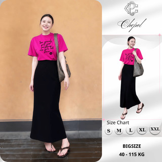 Bộ Áo Thun Nữ CHEPOL Form Rộng, Cổ Tròn, Phối Chân Váy, In Chữ, Chất Cotton (Áo Phông Hồng Sen+Chân Váy Đuôi cá)CP_24724