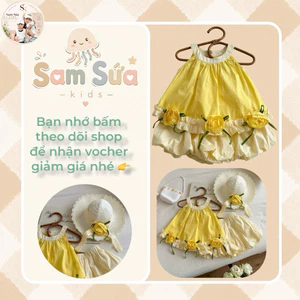 {HÀNG ODER} Set Bộ Bé Gái Hoa Hồng Vàng Vintage Cao Cấp – Áo Babydoll + Quần Bloomers / Sam Sứa kids