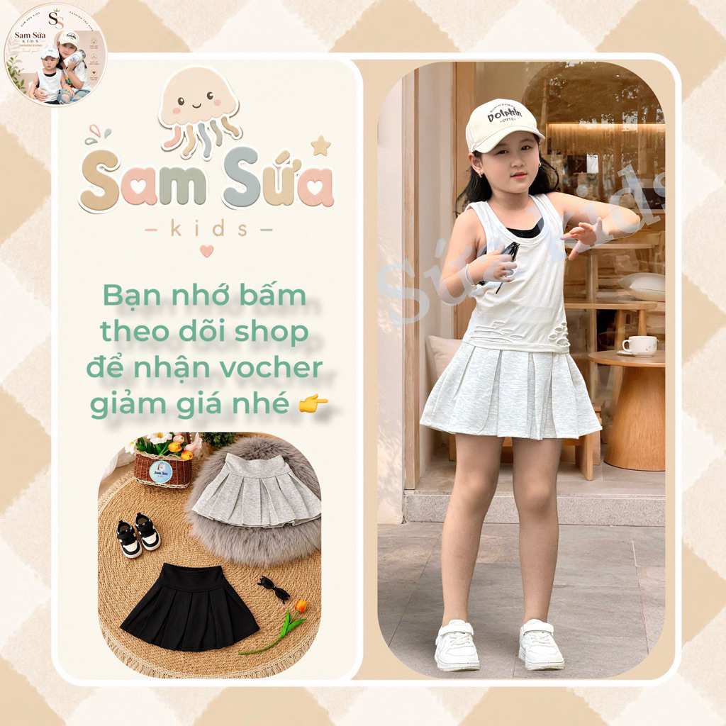 {HÀNG SẴN} 💖 CHÂN VÁY XẾP LY BÉ GÁI – Nỉ Mềm, Cạp Cao Tôn Dáng, Phong Cách Hàn Quốc Xinh Xắn | Sam Sứa Kids