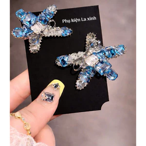Kẹp mái đá xanh sapphire mỏ vịt hình sao biển sáng lấp lánh (1 cái)
