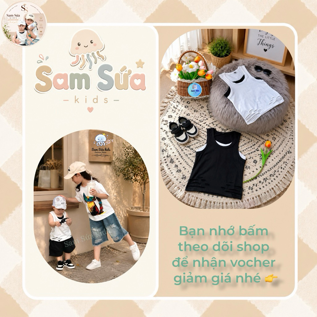 {8-45KG}🔥 ÁO BA LỖ BÉ TRAI- Bé Gái – Cotton Mềm, Co Giãn 4 Chiều, Thoáng Mát , Dáng Thể Thao Năng Động | Sam Sứa Kids